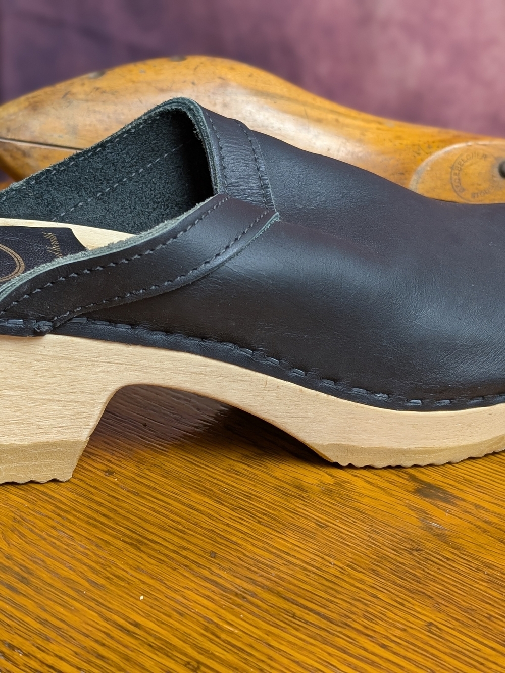 No.6 Black Leather Wood Platform Clogs Shoes EU 39 - Picture 2 of 13